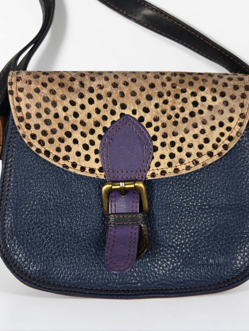 Soruka Quinn Recycled Leather Crossbody Bag Animal Print Flap Navy Red Leather